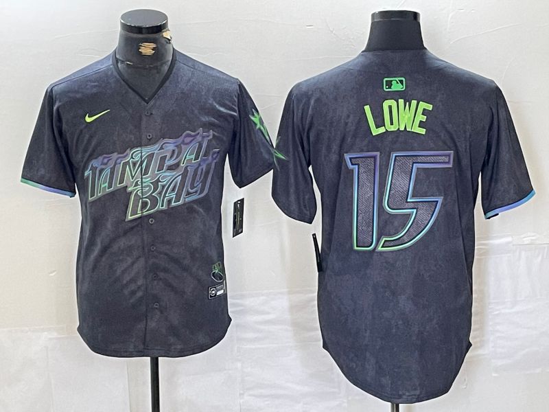 Men Tampa Bay Rays #15 Lowe Black City Edition Nike 2024 MLB Jersey style 1